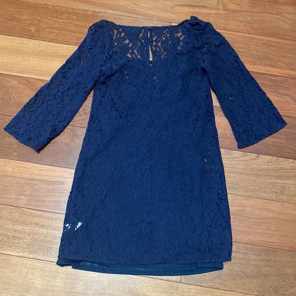 2/$25 Lace Navy Blue Quarter Length Sleeve Dress - Picture 4 of 4